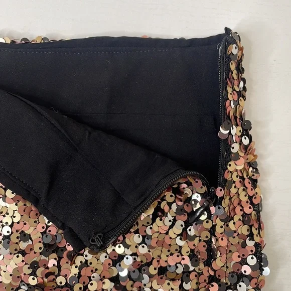 NWT Free People Annalise Sequin Slit Hem Gold Mini Skirt Size 10 - Picture 9 of 13